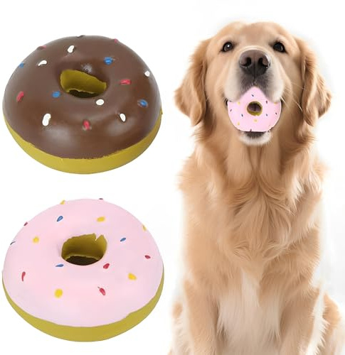 LATRAT 2 Stück Quietschen Latex Hundespielzeug Donut Form, Latex Welpen Zahnen Spielzeug Niedliche Welpenspielzeug für Kleine Mittelgroße Hunde