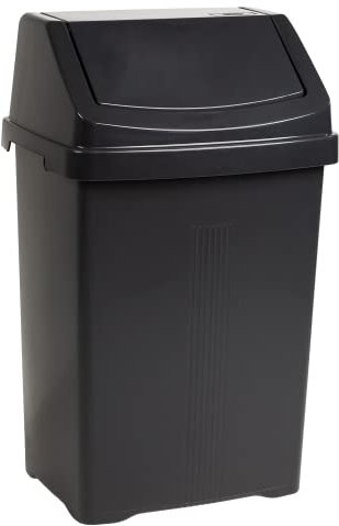 TENLITE Large 𝟓𝟎 𝐋𝐢𝐭𝐫𝐞 Kitchen Bin with Swing Style Lid Flip Top Strong Plastic Waste Rubbish Trash Under Kitchen Counter Bin for Home/Office. (Midnight Black)