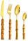 EME Set Cubertería Dorada 24 piezas con Mango de Mabú Natural. Incluye: 6 Cuchillo de mesa, 6 Cuchara de mesa, 6 Tenedor de mesa y 6 Cuchara de café postre.