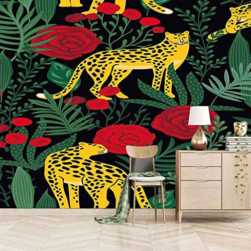 Peel and Stick Wallpaper 3D Animal Leopard Print Wallpaper Wall Murals Living Room Hotel Restaurant Hall Entrance Study Room Background Self-Adhesive Canvas Wall Decoration 157X 110
