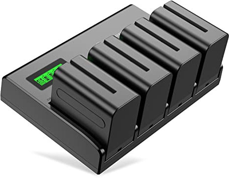 Powerextra NP-F970 Batteries Lot de 4 Batteries et Chargeur 4 canaux pour NP-F970, NP-F960, NP-F950, NP-F930, NP-F770, NP-F750, NP-F570, NP-F550