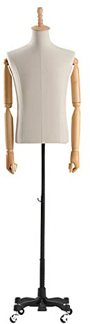 männlich Schaufensterpuppe Männlich Halb Schaufensterpuppe für Kleidung Display/Projekte nähen, Hochbelastbar Schaufensterpuppe Torso Kleiderform mit Universalrad, Leicht zu montieren (Color : White
