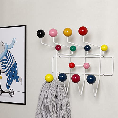 Porte-Manteau Mural Entrée Porte-Manteau Suspendu Porte-Manteau en Métal Classique avec Peint Boules en Bois Massif en Noyer Cintre Bois Couleur Cintre