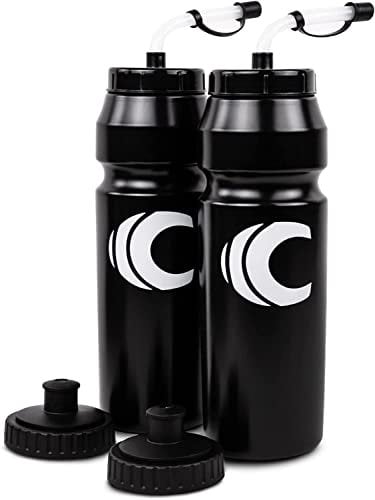 Cannon Sports 1 Liter Sports Water Bottle, BPA-Free, 34 Oz Capacity, Large Mouth, 2 lids (Straw and Squeeze), Great For Helmet Sports Such As Hockey, Lacrosse, Football, Boxing (Black)