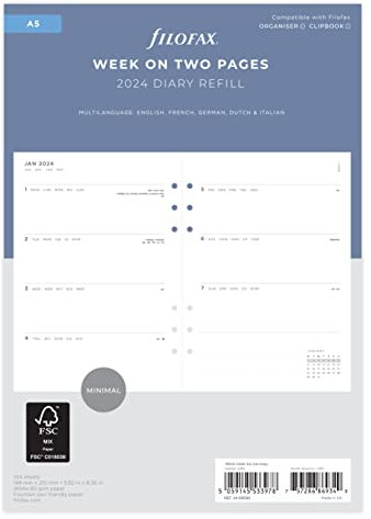 FILOFAX Kalendereinlage Minimal week to view Diary Refill Pack FILOFAX Kalendereinlage A5 2024