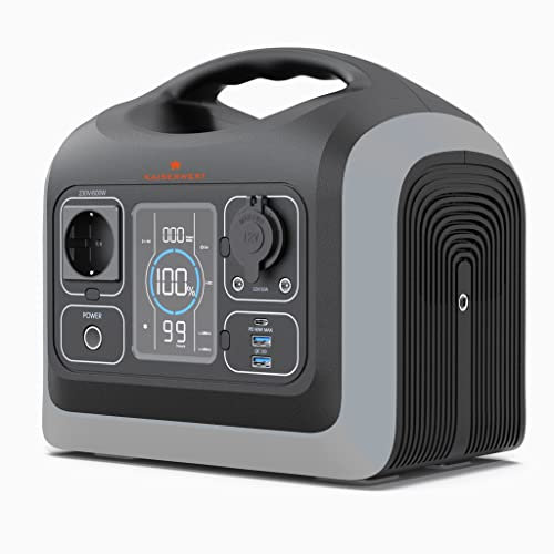 KAISERWERT Power Station 600W, tragbarer Stromgenerator mit LiFePO4 Batterien, 600W (595,20Wh), 7-Anschlüsse, 1 AC-Anschluss, 60W USB-C PD Port, LED-Licht für Camping & Stromausfälle