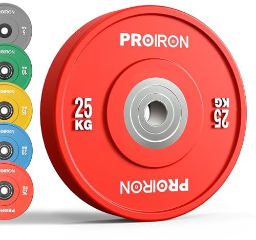 PROIRON Olympic Bumper Plates, 2 Solid Rubber Weight Plates for Barbell Strength Training and Weight Lifting, 5kg 10kg 15kg 20kg 25kg, Single or Pair