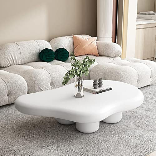 GLTZEN Couchtisch in Wolkenform aus Massivholz, Couchtisch im Cartoon-Stil für den Innenbereich, Cremeweiß, Cartoon-Stil, moderner Mitteltisch für Schlafzimmer, Wohnzimmer, Möbel, Weiß, 100 x 69 x