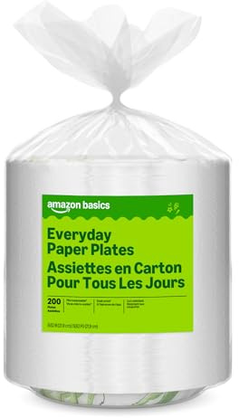 Amazon Basics Everyday Paper Plates, 8.62 Inch, Disposable, 200 Count, Packaging May Vary