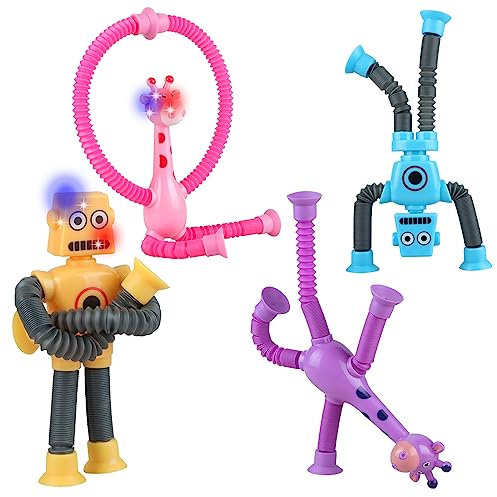 Coolden 4 Stück Pop Tubes Teleskop Saugnapf Giraffen Roboter Leuchtendes Mini Pop Röhren Fidget Toys Sensorik Spielzeug für Kinder Erwachsene #1