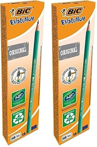 BIC Evolution Original HB, lápices con mina irrompible, agarre firme, color gris, paquete de 24 unidades