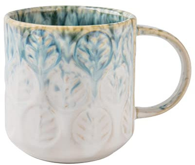 ZALTAS Cazas De Café Hechas a Mano De Cerámica De 12,6 Oz con Mango, Estilo Único Moderno para Té De Café Y Cacao De La Mañana, Tazas De Café De Cerámica con Hermoso Esmalt White Blue-375ml