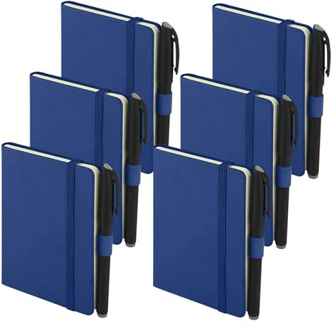 SIMDAO 6Pcs Notizbuch A6, 9 x 14 cm Kleine Notizbücher mit mit Stiften, Gummibandverschluss, Hardcover mit Soft-Touch-Pu-Cover, Mini Notizbuch Pocket Notizbuch (Blau)