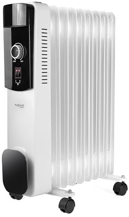 Oil Filled Radiator Free Standing – Electric Heater Energy Efficient – Low Energy Electric Heater – 9 Fin, 2500W, 3 Heat Settings – White, Electric Radiator – by Nuovva