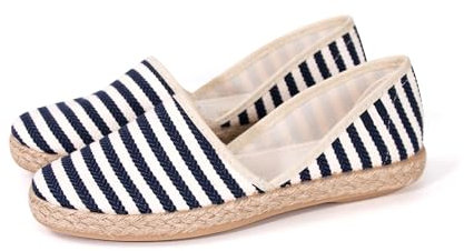 JOMIX Alpargatas Mujer Planas Fabricadas en España Zapatillas Esparto Mujer Mocasines Mujer Verano con Estampado de Rayas, Navy, 36 EU