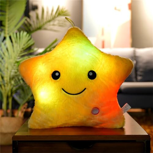 EXQUILEG LED Sternenkissen für Kinder - Leuchtendes Kissen mit Sternenmuster, Leuchtende Kinder Kissen, Deko Kissen led, Kuschelkissen Kinder Sternkissen (Gelb)