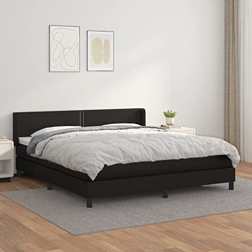 Festnight Boxspringbett mit Matratze 160x200 Bettrahmen Doppelbett Bett mit Kopfteil Verstellbar Polsterbett Bettgestell mit Lattenroste Boxspringbetten Kunstleder Schwarz