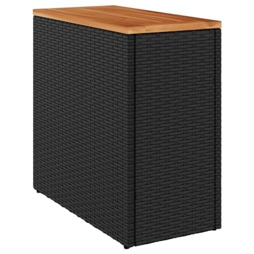 vidaXL Garten Beistelltisch, Gartentisch mit Holzplatte, Couchtisch Kaffeetisch für Terrasse Garten, Tisch Balkontisch Gartenmöbel, Schwarz Rattan
