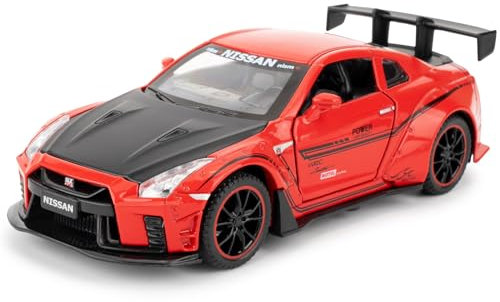 imtfzct 1/32 Nissan GTR R35 Modified LB Wide Body Model Car, Sound und Licht Spielzeugauto mit Pullback Funktion, Legierungsmodellauto für Sammlung und Geschenk (Rot)