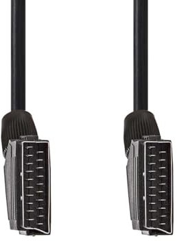 NEDIS Câble péritel - Fiche péritel - Fiche péritel - Nickelé - 480p - 1,50 m - Rond - PVC - Noir - Étiquette