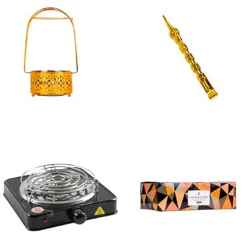 Set Completo de Accesorios para Cachimba | Hornillo Eléctrico 1000W, 1 kg de Carbón Cocobration, Porta Carbón Artesanal, Pinza de Acero