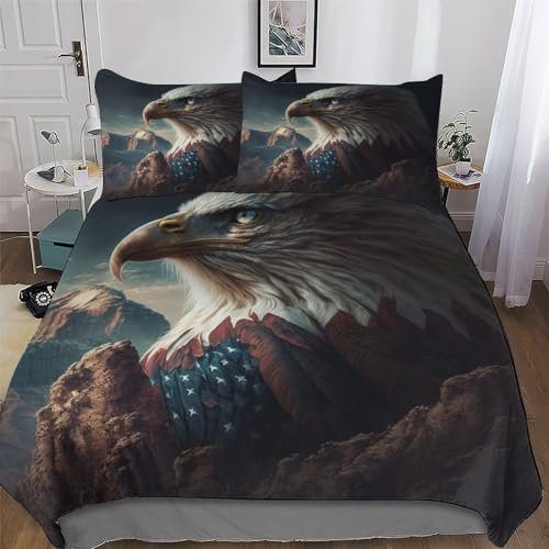 PAZZK American Adler Usa Art Bettwäsche 2teilig Bettbezüge Bettgarnitur Gebürstet Microfaser Für Jungen Mädchen Komfort Bettbezug Mit Kopfkissenbezug Und Reißverschluss Single (135x200cm)