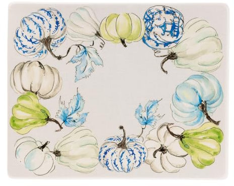 Boston International Ceramic Plate Fall Autumn Thanksgiving Rectangular Serving Dish, 10 x 8, Chinoiserie Pumpkins