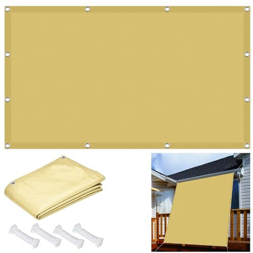 Sonnensegel Sonnenschutz Rechteckig 120 x 120 cm Sonnensegel Wasserdicht im Freien 95% UV Schutz inkl Befestigungsseile für Terrasse Garten Balkon, Creme Farben