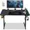 Ikodm Escritorio para juegos de 120 x 60 cm, mesa ergonómica para juegos, mesa estable para videojuegos, con revestimiento de fibra de carbono, mesa para ordenador con soporte para bebidas y gancho