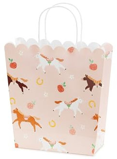Geschenktüte Pferde mit Henkel 22x8x23cm - Papiertüten zum Befüllen für Gastgeschenke und Mitgebsel - Partytüten mit Boden für Kindergeburtstag Mädchen Mottoparty - Zartrosa