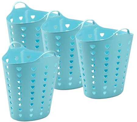 Kreher® flexibler Wäschekorb, Mehrzweckkorb, gelocht in Pink oder Blau. Mit Griffen und Nutzvolumen von ca. 65 Liter pro Korb. (Set und Farbe wählbar) (4er Set Blau)