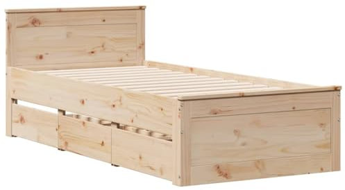 vidaXL Massivholzbett, Holzbett ohne Matratze mit Schubladen, Bettgestell mit Kopfteil Lattenrost, Bett Einzelbett für Schlafzimmer, 100x200cm Kiefernholz