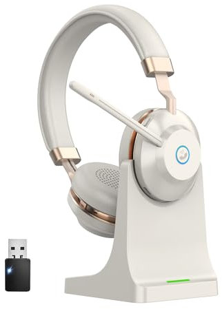 Earbay Wireless Headset, Bluetooth Headset with Microphone Noise Canceling & USB Dongle, V5.2 Bluetooth Headphones with Charging Dock, 45Hrs Talktime for Call Center/Meeting/Office/PC/Laptop/Teams