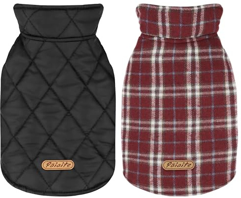 Wendbarer Warmer Hundemantel mit Klettverschlüssen: britischer Stil, Karierte Jacke für den Winter, gemütliche Kaltwetterweste für kleine, mittelgroße und große Hunde, ideal für Schnee und