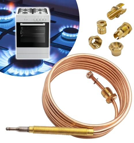 GIANTO Kit Termocoppia Universale L 1500 mm, Ricambio Sensore per Temperatura Forno, Gas, Cottura, Caldaia, Stufa, Fornello, Bruciatori, con 5 Dadi, Thermocouple, ⌀ 3 mm, Tensione Uscita 30 mv