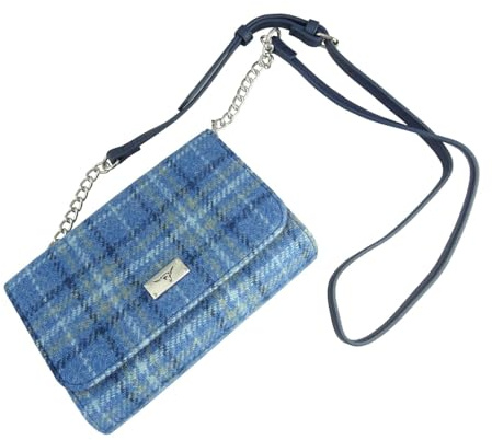 Glen Appin Harris Tweed 'Strathy' Wallet Shoulder Handbag (129 Light Blue Check)