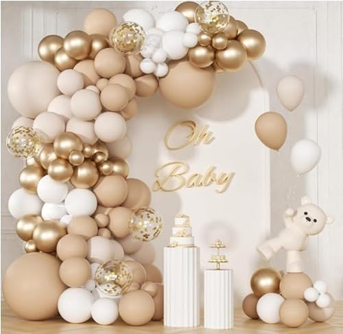 110 Luftballon Girlande Beige,Ballon Girlande Hochzeit Deko,Sandweiß Weiße Luftballons Ballonbogen,Luftballons Gold Beige Ballongirlande Für Baby Shower Deko Geburtstag Mädchen Frauen Boho