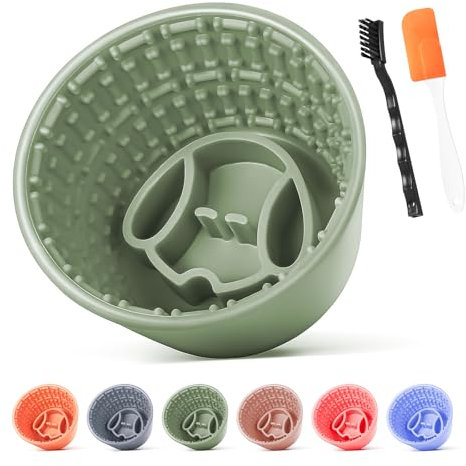 Focxoio Slow Feeder Dog Bowl, Silicone Non-Slip Lick Freeze Bowl for Dogs, Anti-Chocking and Anxiety Relief Puppy Licking Mat Treat Dispenser for All Dog Sizes, Green