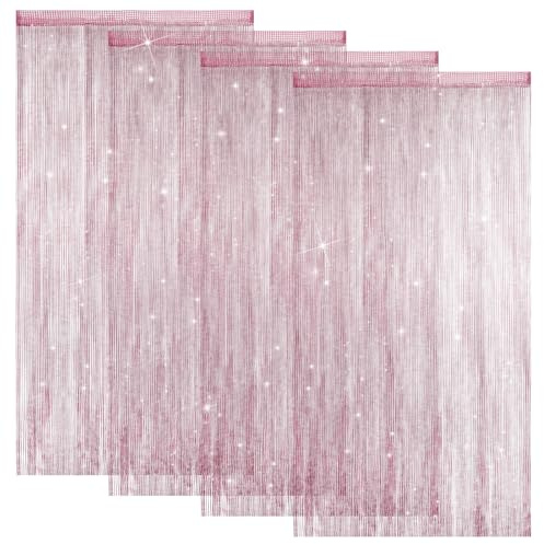 LITLANDSTAR 4 Pack String Door Curtains, 100 x 200cm String Curtain Panel Glitter String Doorways Divider Door Screens for Living Room Bedroom Party Decorations, Pink