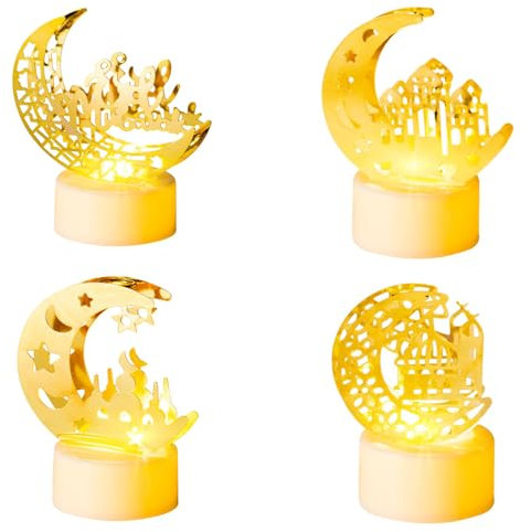 REGAPOG 4 Stück Ramadan Deko LED Kerzen, Ramadan Dekoration LED Lamp, eid mubarak dekoration LED DIY Lamp, Eid Mubarak Dekoration für Zu Hause Ramadan Handwerk Dekoration