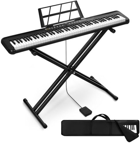 INMOZATA Keyboard Piano 88 Keys, Semi-Weighted Piano Keyboard with Bluetooth Connection, Electric Keyboard Piano with Stand & Portable Case, Musical Keyboard for Beginner, Black