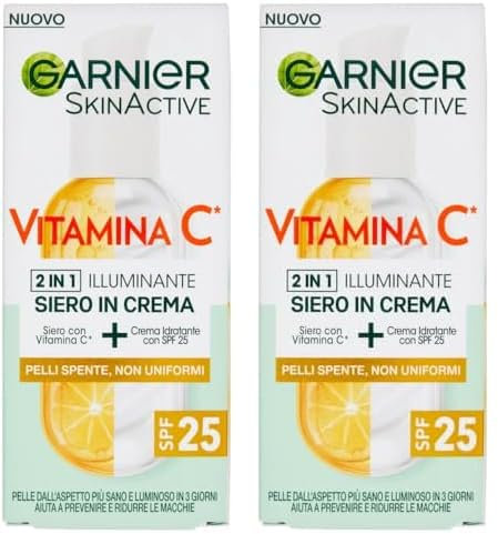 Garnier SkinActive 2-in-1-Serum aus Vitamin C Creme und Feuchtigkeitscreme SPF25, Anti-Flecken und Aufhellung, nicht fettend, geeignet für alle Hauttypen 50 ml (Packung mit 2)