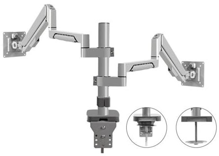 Space Saving Design Dual Monitor Mount Fits Max 32 Inch, 4.4-19.8 Lbs Screens, Fully Adjustable Dual Monitor Arm Desk Mount with Tilt, Swivel, Rotation, VESA 75/100mm Easy Installation(Silver)