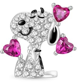 GNOCE Charm Anhänger Peanuts Snoopy Umarmung Woodstock Diamant Anhänger 925 Sterlingsilber Beads Charms für Frauen und Mädchen Schmuckgeschenk für Fans (Peanuts Snoopy Herz)