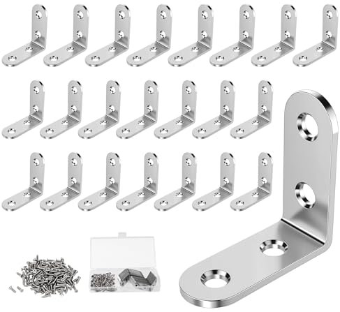 Anstore L Brackets for Wood, 22 Pcs Silver Right Angle Brackets 40x40x16mm Metal Corner Braces with 92 Screws, Stainless Steel Corner Bracket with Organizer, Heavy Duty Shelf Bracket for Tables Chairs