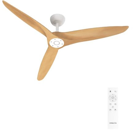CREATE / WIND CENTURY/Ventilador de techo blanco madera clara con mando / 40W, Silencioso, Ø152 cm, 6 velocidades, programable, función verano-invierno