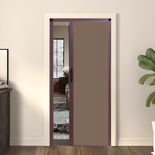 KAILODI Falttür, Falttüren Nach Maß, Innentüren Komplettset, Einziehbare Falttür Mit Aluminiumrahmen Und Zellgewebe, Für Schlafzimmer, Balkon, Küche, Dachböden, Fenster Brauner Rahmen braun