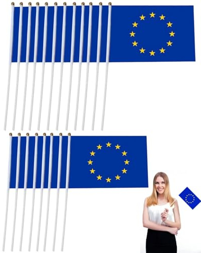 LEEQBCR 20 PCS European Union Flagge,Handgehaltene Mini-Flagge,Kleine European Union Flagge,Mini EU Flaggen,European Union Stick Flagge,Handgehaltene Stick Flaggen,für Paraden,Karneval,Party,Treffen
