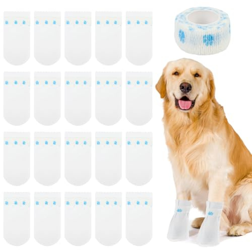 20PCS Dog Shoes, Dog Boots for Injured Paws Waterproof, Pet Socks Paws Stop Licking, with Self Adhesive Bandage for Indoor & Outdoor Walking(16-38 lb)