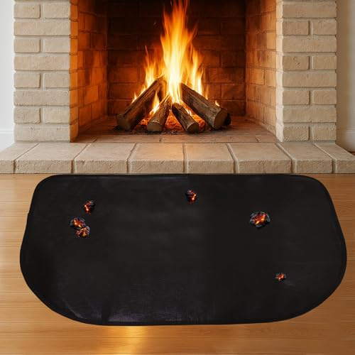 BeGrit Kaminmatte Feuerfest 122cm x 76cm Halbrund Hitzeschutzmatte Feuerschale Funkenschutzplatte Grillteppich Feuerfeste Unterlage für Funken Kamine Bodenblech